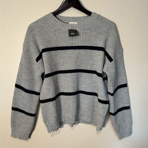 NWT POL Striped Crew Neck Sweater Navy and Grey